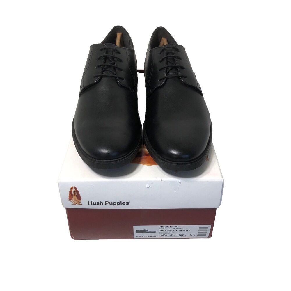 Hush Puppies Men's 10.5 M Black Leather Lace-Up Derby Dress Shoes Round Toe NWB